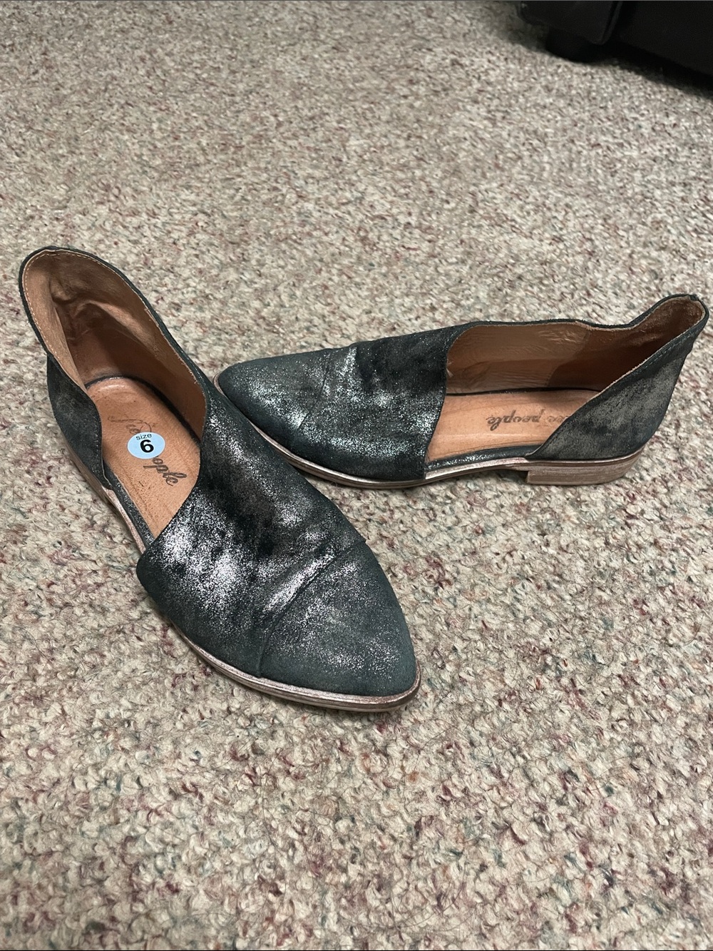 Free people black Metallic leather Pointed-Toe cut out booties